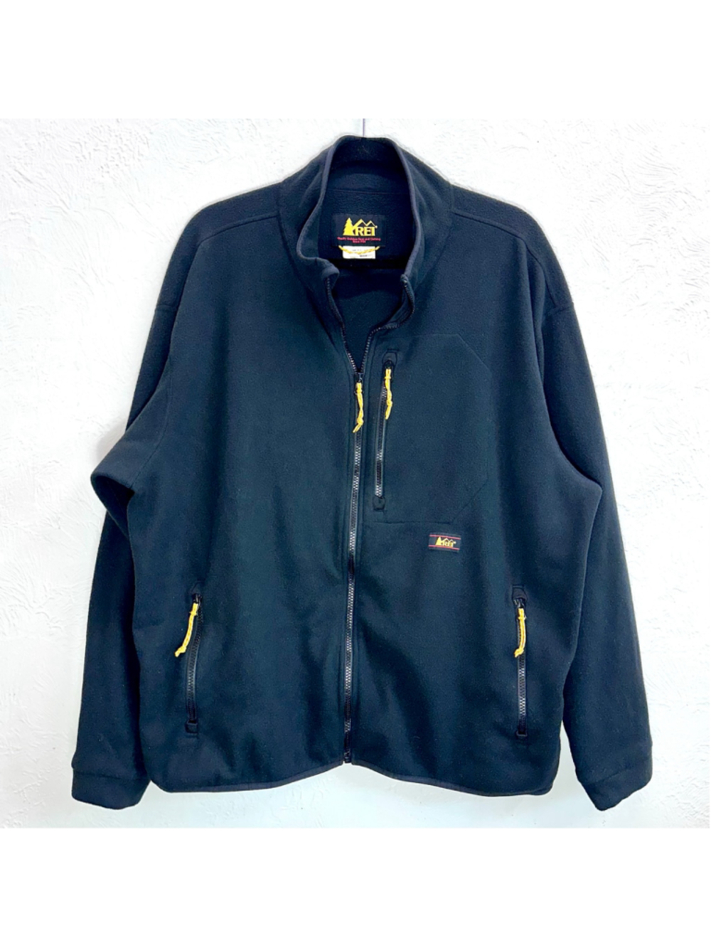 REI Co-op Trailsmith Polartec Fleece Jacket Black Yellow 90s Zippers Men's XL